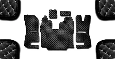 Black Eco Leather Floor Mats For Rhd Scania R 2013-16 Recaro Susp. Seat White St • $196.72