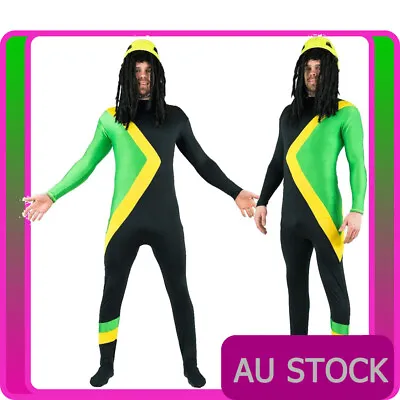 Mens Jamaican Rasta Hero Costume Bobsleigh Bobsled Team Jumpsuit Running Suit • $46.99