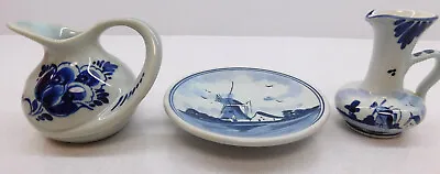 Lot Of 3 Vintage Delft Two Small Pitchers & Plate Holland • $4