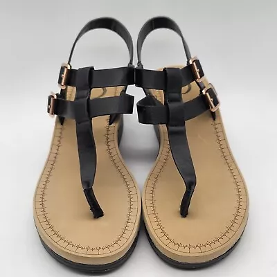 Journee Collection Women's Bianca Comfort T-Strap Wedge Sandals Black Size 7 • $31.99