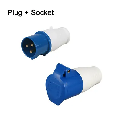 240v 16a 3 Pin Blue Site Industrial Plug & Socket Male/female Ip44 2p + Earth Uk • £9.19