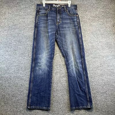 Wrangler Retro Jeans Men 32x34 Relaxed Bootcut Whiskered Dark Wash Cowboy Denim • $24.95