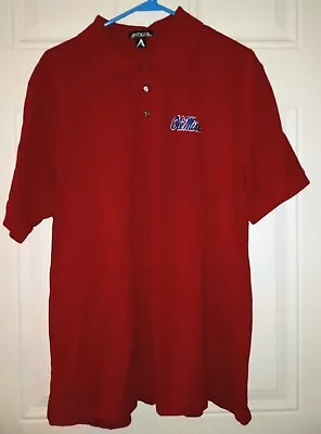 Antigua MISSISSIPPI REBELS Ole Miss Men Red Short Sleeve Polo Shirt XL • $18.90
