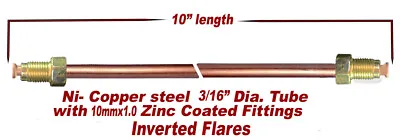 3/16  Brake Line 10 INCH  Nickel- Copper 10mm X 1.0 Tube Nuts Inverted Flare • $10.95