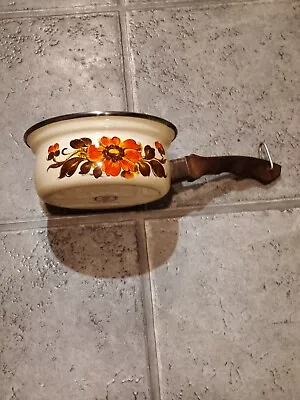 Vintage Enamel Moneta Cookware Pot Orange Floral. Made In Italy. #14 • $14.99