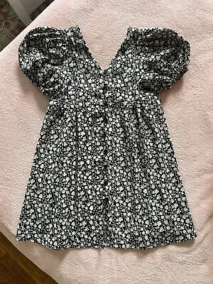 $9.99 • Buy Zara Kids Black And Beige Floral Dress With Puffy Sleeves Size Girls 6