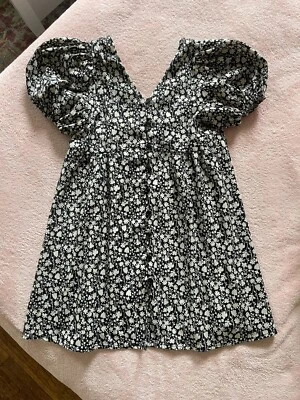 $9.99 • Buy Zara Kids Black And Beige Floral Dress With Puffy Sleeves Size Girls 6