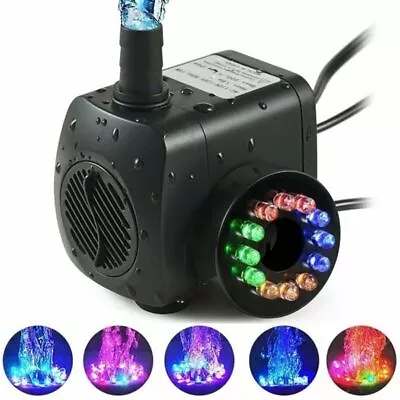 Electric Water Pump Feature Submersible Fountain Garden Fish Pond W/LED Light • £4.98