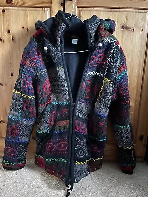 'Little Kathmandu' Women's Knitted Hooded Full Zip Cardigan Jacket Hoodie Size M • £18