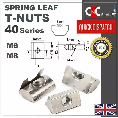 T Nut  M6 M8 Spring Leaf Aluminium Extrusion 40 Series 8mm Slot Profiles Tee Nut • £62.99