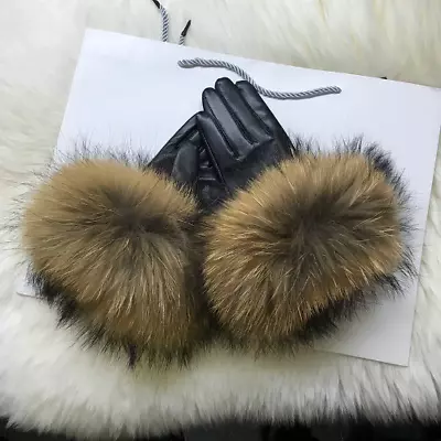 Real Sheepskin Fur Gloves Women's Leather Glove Warm Style Fluffy Fur Oversized • $67.62