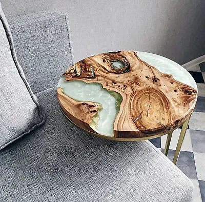 Epoxy Resin Top Round Coffee Table Handmade Furniture Mid Century Modern Decor • $251.23