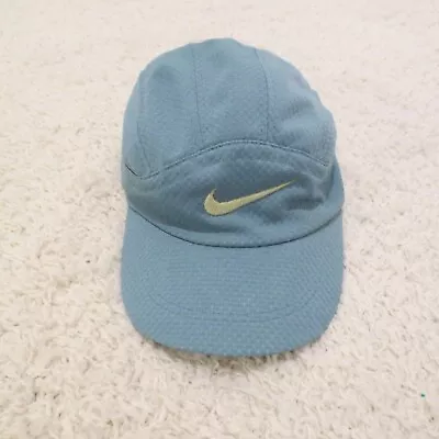 VINTAGE Nike Panel Hat Cap Blue Strap Back Tailwind Running Marathon Swoosh 90s • $99.99