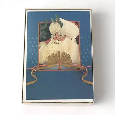 Vintage Christmas Cards Santa Glasses Portrait Box Of 16 Sunrise Candlelight NOS • $15.70