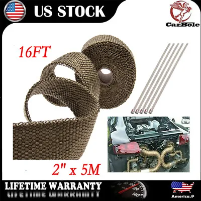 Titanium Pipe Header Manifold 5M 2  Roll Exhaust Heat Wrap Tape + 5Pcs Ties Kit • $11.99