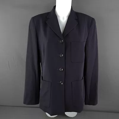Donna Karan Womens Blazer 12 Blue Wool Career Office Minimal Capsule Acadamia • $59.97