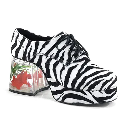 Men's Faux Zebra Fur Goldfish Heel Retro Disco Pimp Halloween Costume Shoes • $80.06