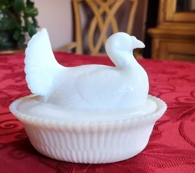 Vintage Milk Glass TURKEY Covered Candy Dish • $18