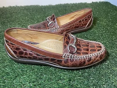 Martin Dingman  Brown Alligator Grain Leather Mens Horse.Bit Driving Loafer 8.5M • $90