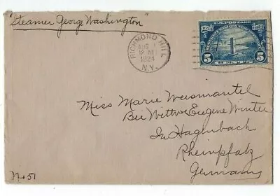 1924 Richmond Hill NY To Germany Huguenot Walloon #616 Ship SS George Washington • $15