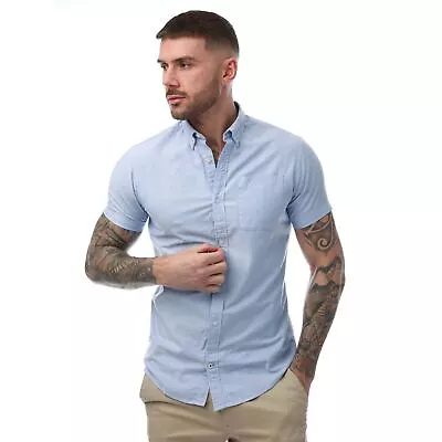 Men's Shirt Jack Jones Oxford Cotton Short Sleeve Button Up In Blue • £19.99