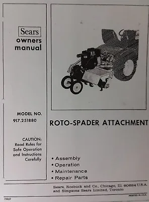 Sears​ Garden Tractor 3-Point 8 HP Roto Tiller Owner & Parts Manual 917.251880 • $59.95