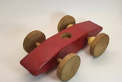 Vintage Wooden Red Race Car 9.5  Long  • $8