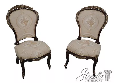 LF63966EC: Pair Antique French Victorian Upholstered Parlor Chairs • $895