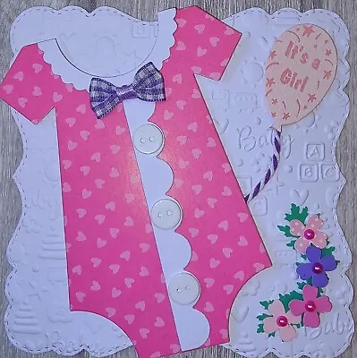 Handmade Card Topper Baby Girl New Embossed By Jay • £1.95