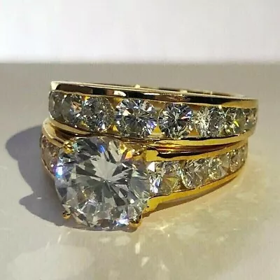 Moissanite 3.50Ct Round Cut Engagement Bridal Set Ring 14K Solid Yellow Gold • $532.99