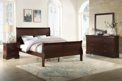 NEW Queen King Twin Full 4PC Cherry Brown Sleigh Bed Modern Furniture Bed/D/M/N • $929.99