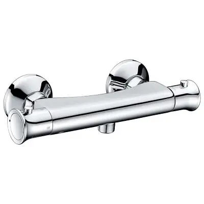 Mixer Shower Valve Tap Round Chrome Thermostatic Exposed Bar Twin Outlet • £29.99