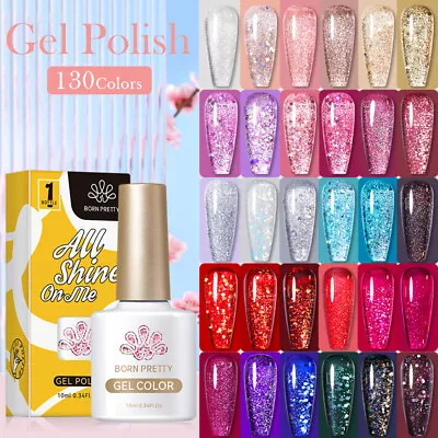 £3.95 • Buy BORN PRETTY UV LED Glitter Gel Nail Polish Soak Off Colour Base Top Coat Varnish