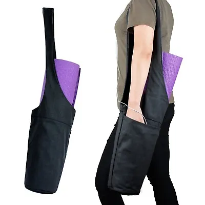 Yoga Mat Carry Bag Large With Pockets Unisex Tote Natural Canvas 40cm Strap • £15.99
