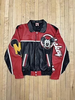 Vintage 90's Mickey Mouse Full Leather Bomber Jacket Coat Unisex Sz L RARE • $800