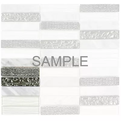 White Metallic Cold Spray Carrara Marble Mosaic Tile Stacked Kitchen Backsplash • $2.99