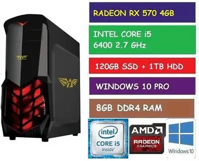 INTEL CORE I5 6400 DESKTOP GAMING PC RX 570 120 GB SSD 1TB HDD 8GB • $1499