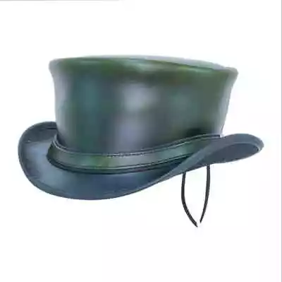 Steampunk El Dorado Leather Top Hat 100% Handmade Green Leather Top Hat • $49.99