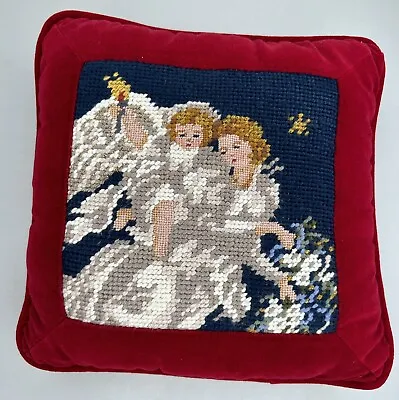 Christmas Holiday Angels Velvet Tapestry Needlepoint Accent Pillow 9  Square • $12.99