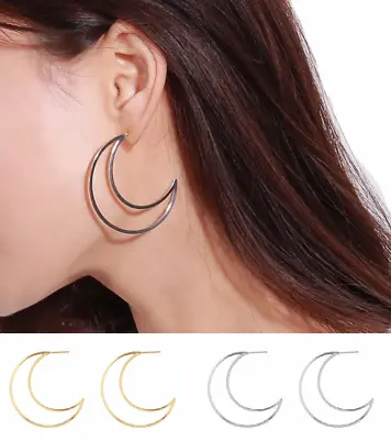 Crescent Moon Half Moon Open Hoop Dangle Earrings - Boho Hippie • $5.52