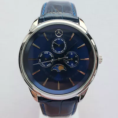 Mercedes Benz Classic Triple Calendar Moon Phase Car Accessory Swiss Movt Watch • $519.20