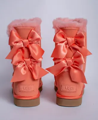 US Size 7 - UGG Women's Bailey Bow Satin  Suede Leather In Starfish Pink • $129.27