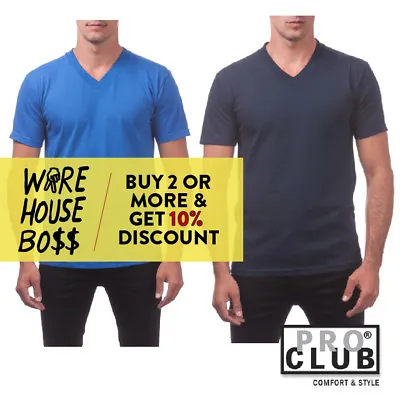 $10.50 • Buy Proclub Pro Club Mens Plain V Neck Short Sleeve T Shirt Casual Cotton Tee Active