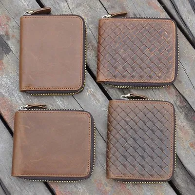 $9.99 • Buy RFID Blocking Mens Bifold Wallet Genuine Cowhide Leather Zip-Around Card Holder