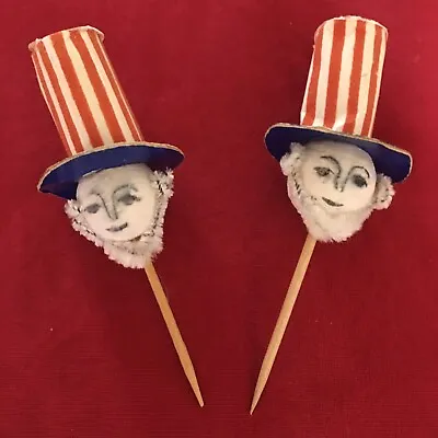 Rare Vtg Spun Cotton  Uncle Sam W/stovepipe Hat 4th Of July cupcake Toothpicks • $48