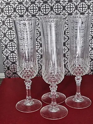 Flute Glasses 4 Crystal D Arques Longchamp 8 1/8 In In Box Pristine Party • $16.59