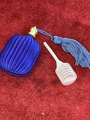 Cobalt Blue GLASS Mini PERFUME BOTTLE With Tassel Suction Device To Fill Bottle • $8.95