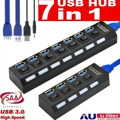 4/7 Port USB 3.0 HUB Powered +High Speed Splitter Extender PC AC Adapter Cable • $6.99