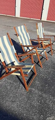 Vintage Paris Oak Sling Deck Chaise Lounge Antique Folding Beach /poolside Chair • $999