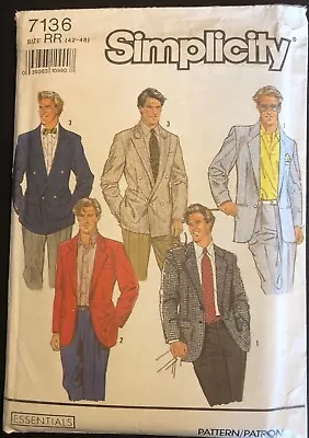 Vintage Sewing Pattern Simplicity 7136 80s 90s Men's Jacket X 3 Uncut FF 42-48  • £4.50